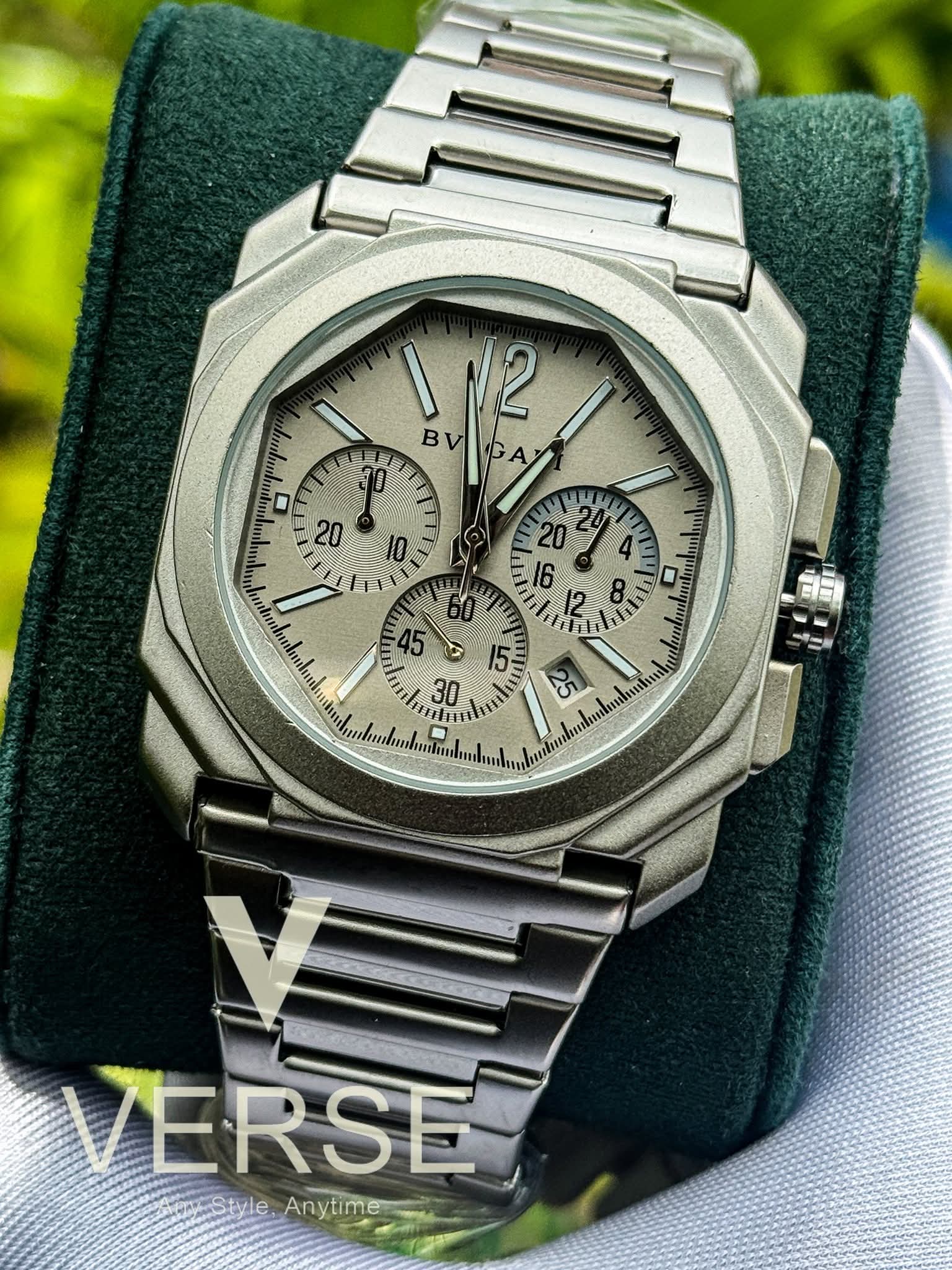 Bvlgari Octo Finissimo Chronograph Matte Silver Chain Grey Dial AA - VERSE - 