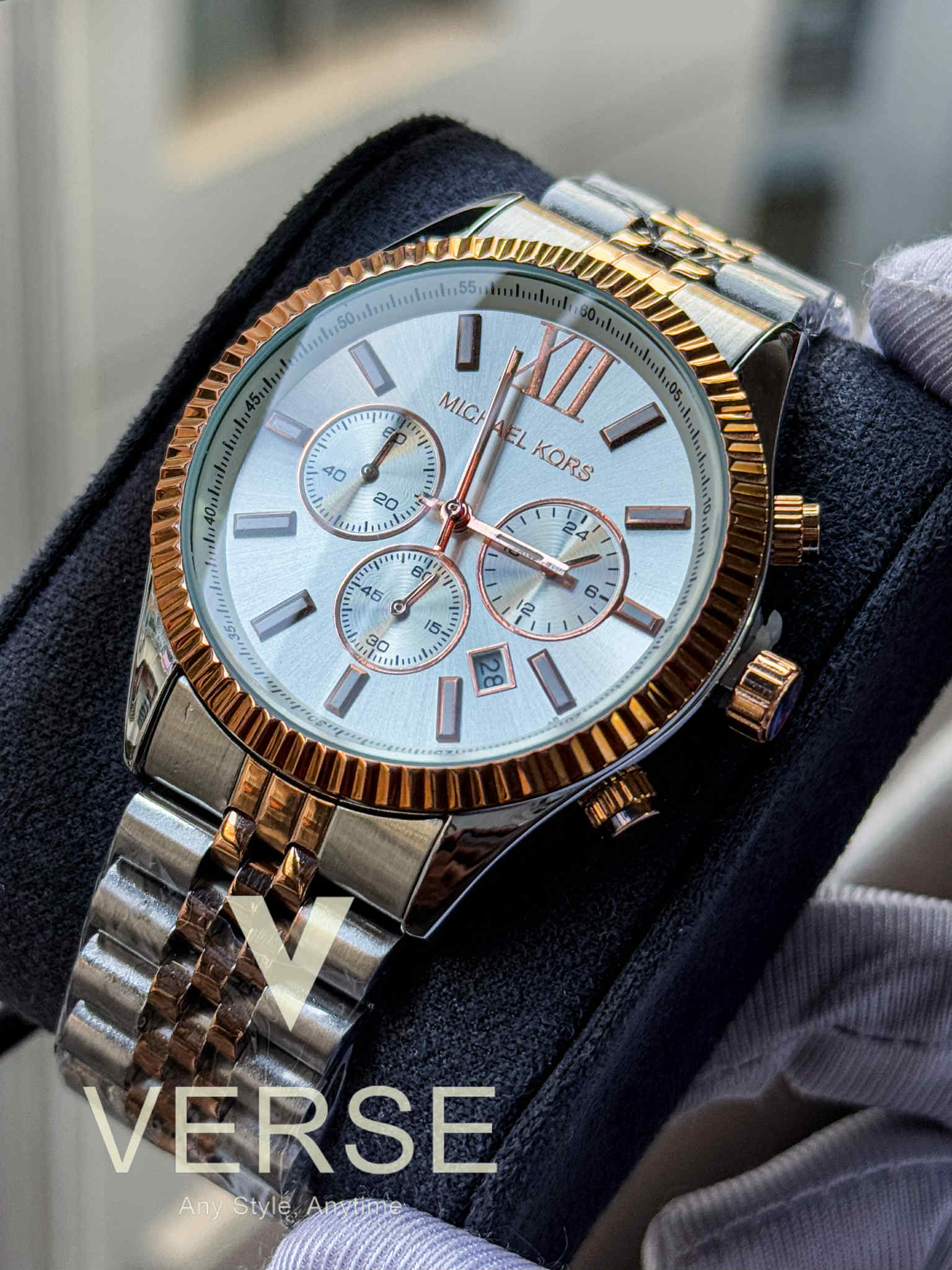 Michael Kors Lexington Two - Tone Chronograph White Dial AA - VERSE - 