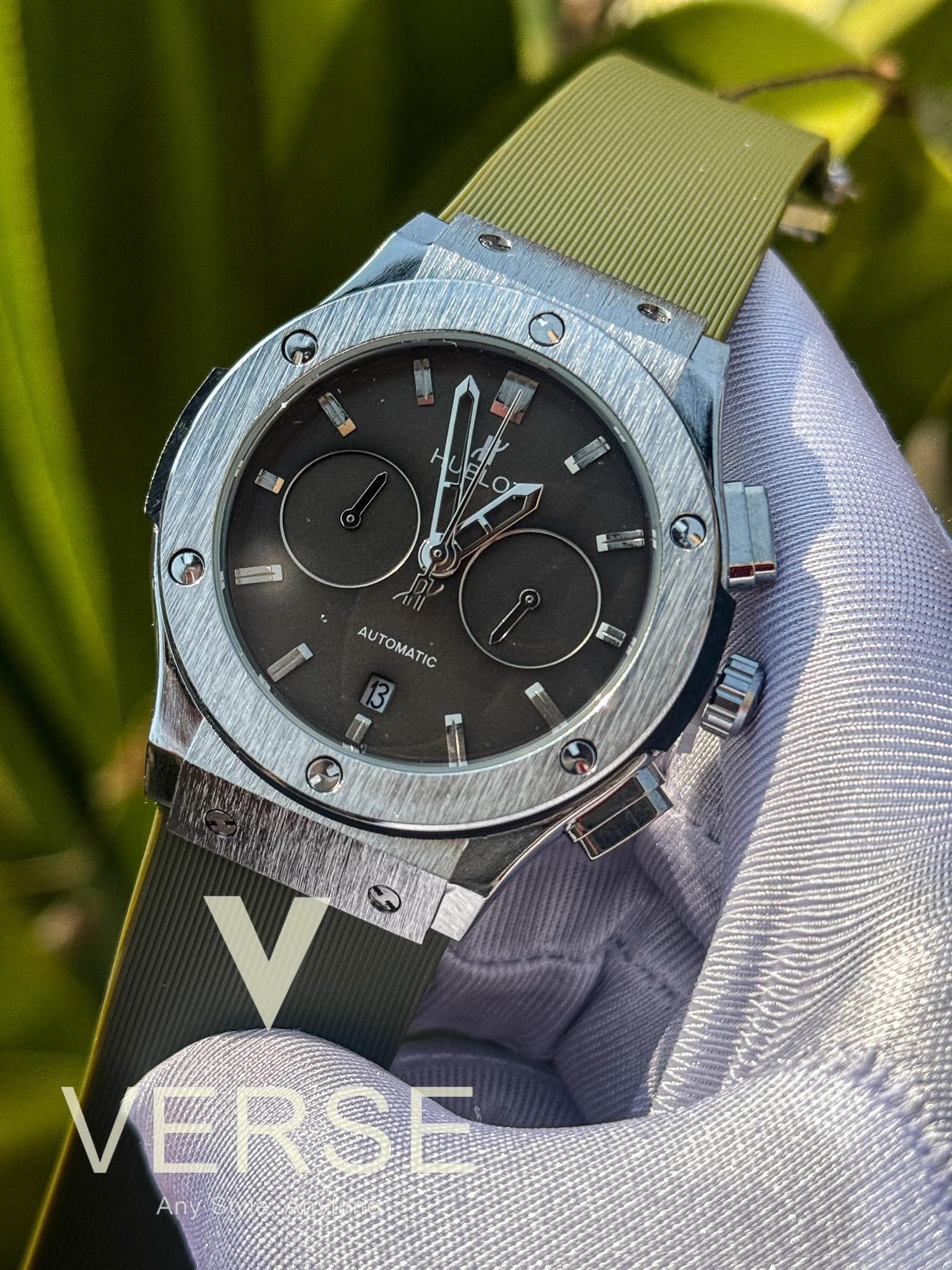 Hublot Classic Fusion Chronograph Silicone Olive Green Belt Silver Case AA - VERSE - 