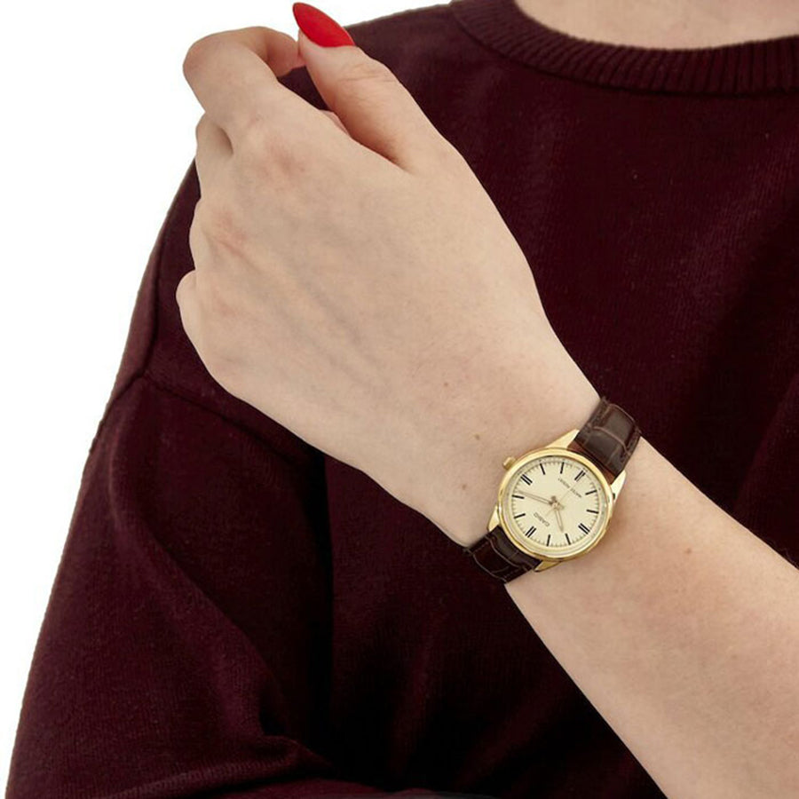 Casio LTP-V005GL-9AUDF Classic Champagne Gold Dial Brown Leather Women's Watch | Casio LTP-V005GL-9AUDF