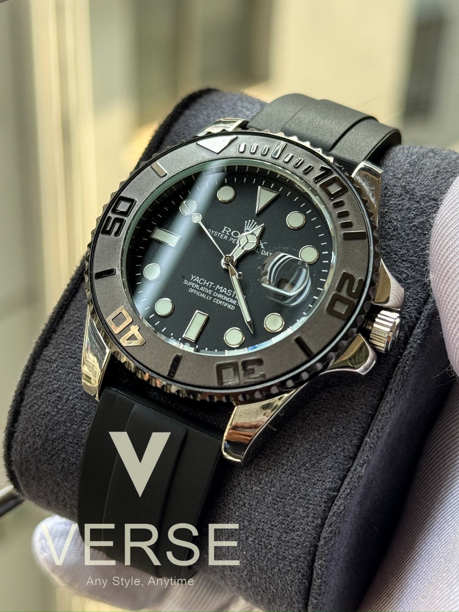 Rolex Yatchmaster Dark Grey Bezel Silver Case Black Oysterflex Rubber Strap - VERSE - 