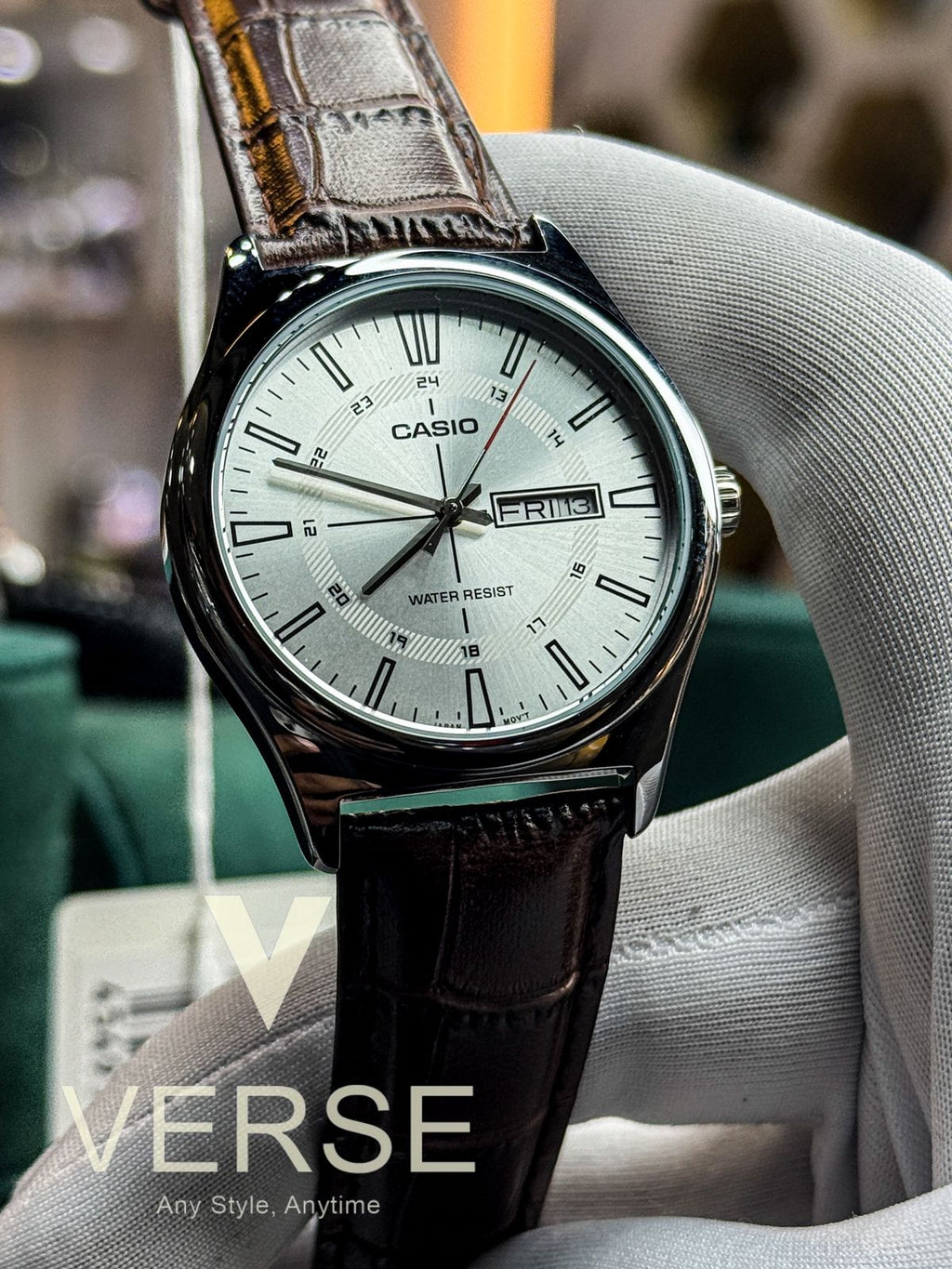 Casio MTP - V006L - 7CUDF Men’s Silver Case Watch with White Dial & Black Leather Strap| Casio MTP - V006L - 7CUDF - VERSE - 