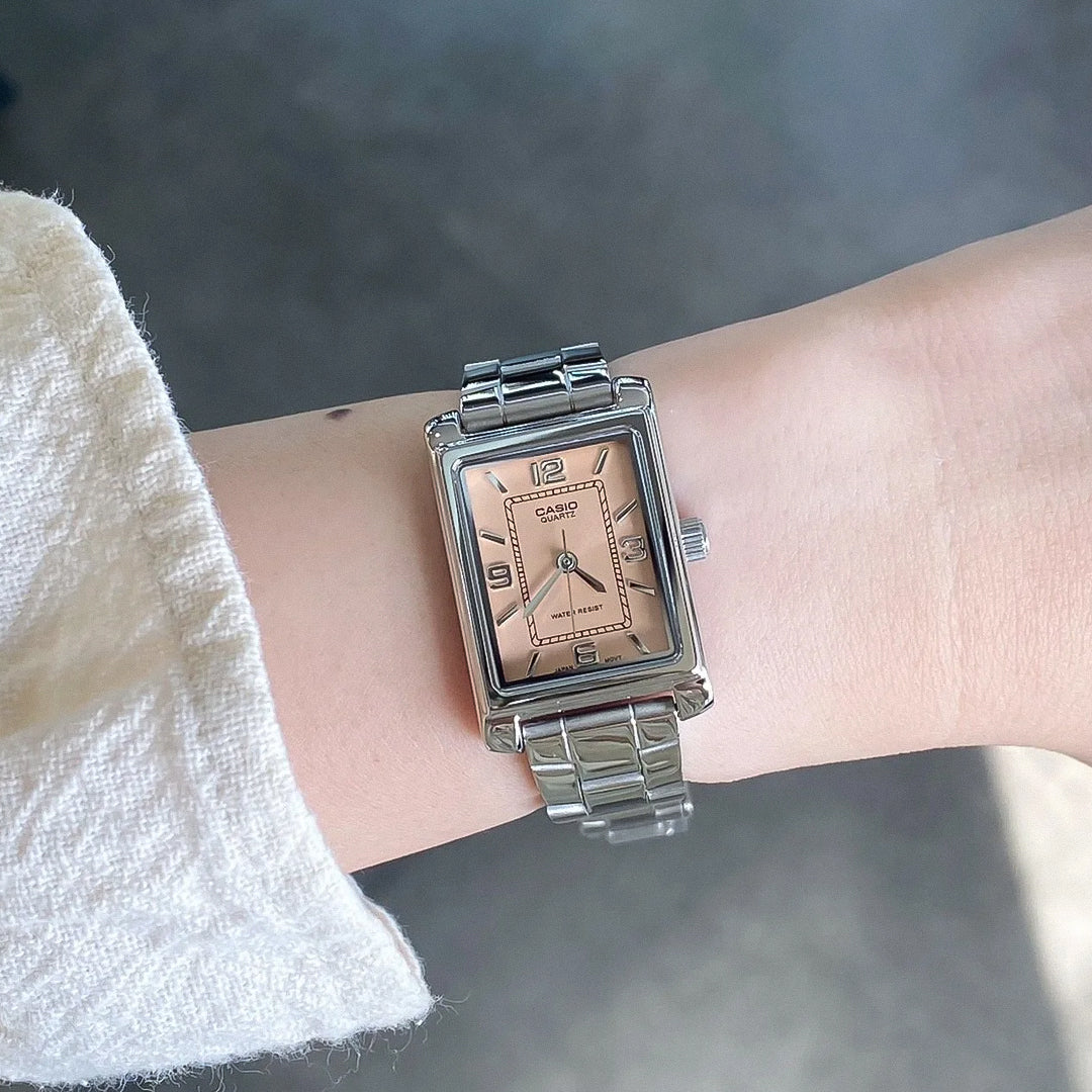 Casio LTP-1234DD-4ADF Pastel Salmon Pink Dial Stainless Steel Women's Watch | Casio LTP-1234DD-4ADF