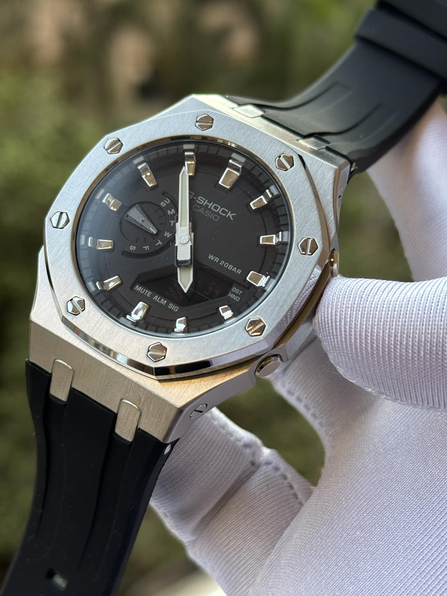 Casio G - Shock GA - 2100 "CasiOak" Modded Black - Silver Triple A - VERSE - 