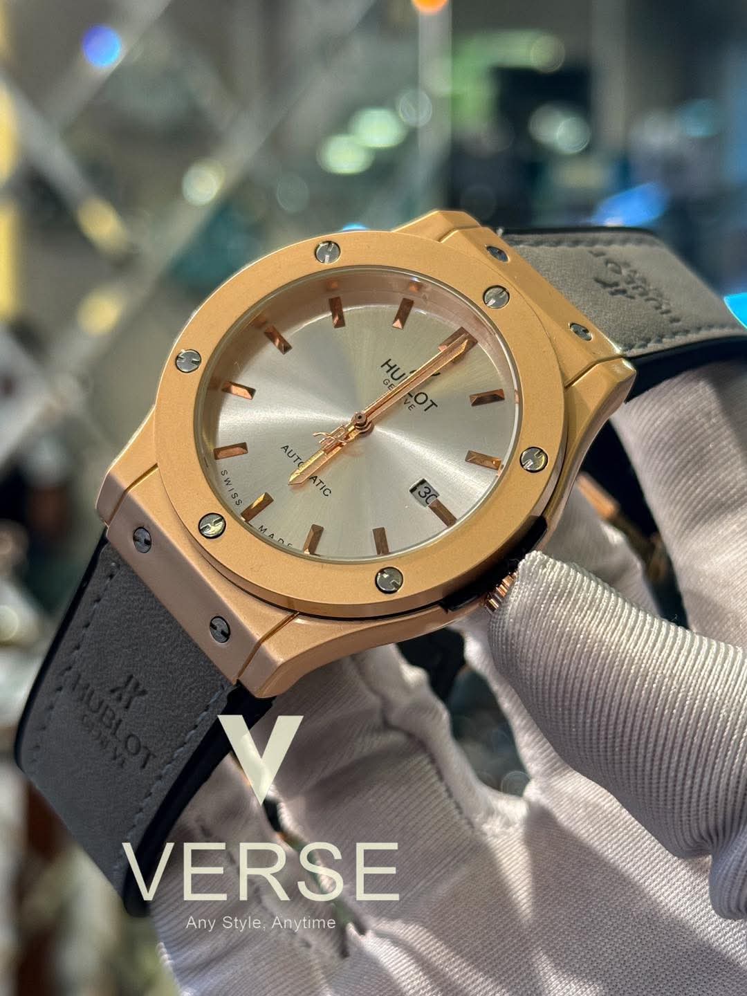 Hublot Classic Fusion Automatic Grey Belt Rose Gold Case AA - VERSE - 