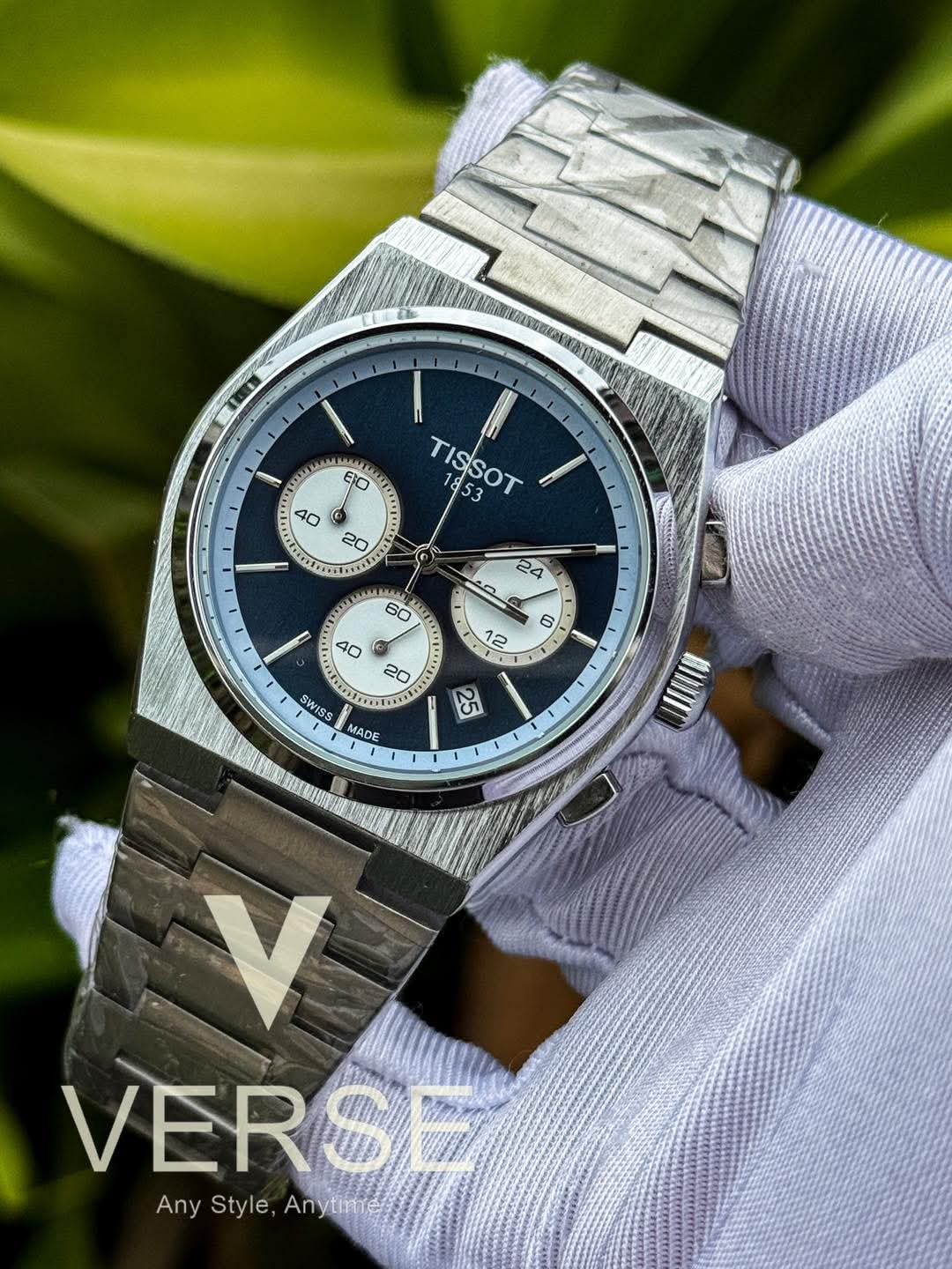 Tissot PRX Chronograph Silver Chain Blue Dial White subdial AA - VERSE - 