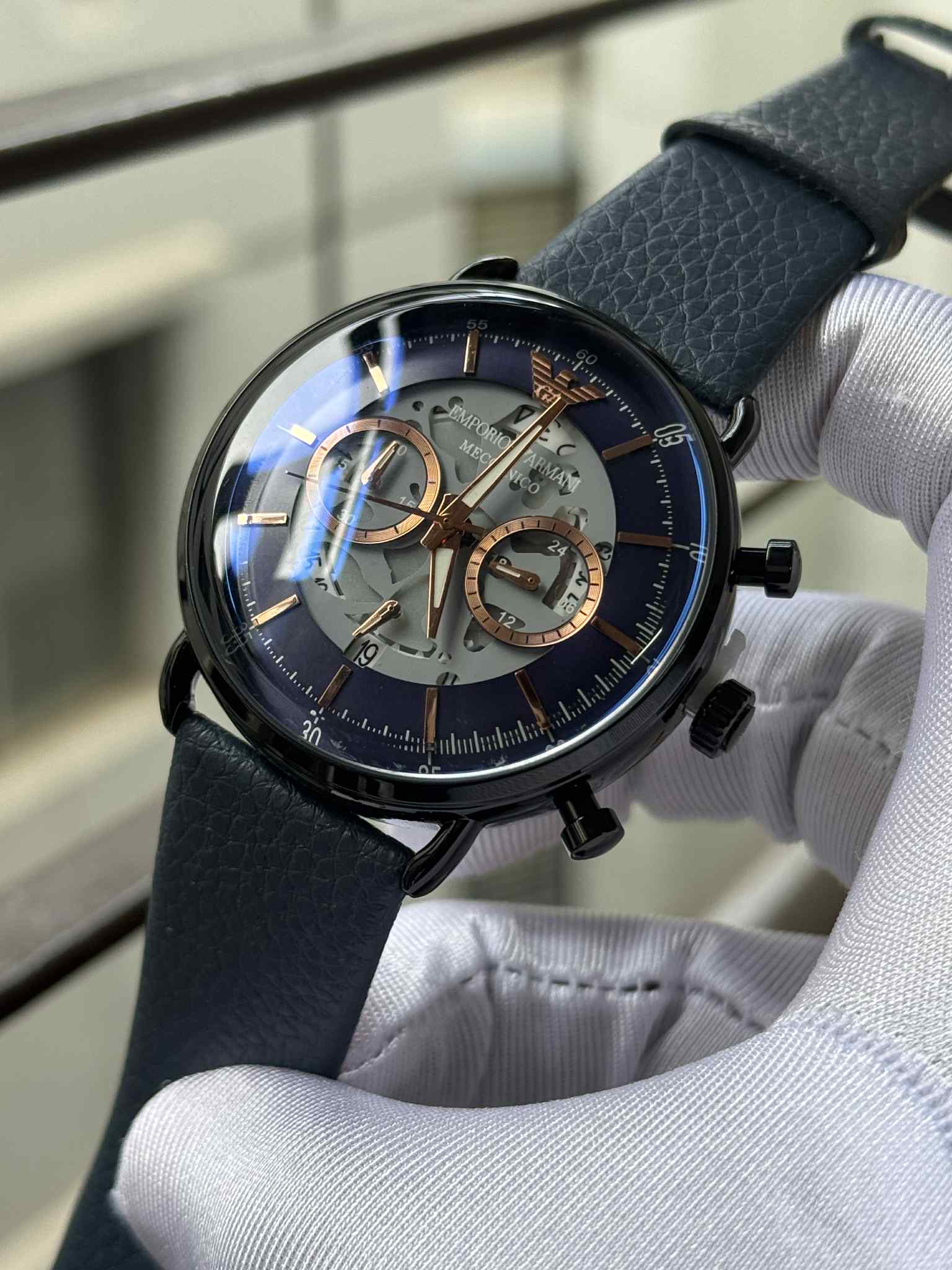 Armani Oval Meccanico Blue Belt Blue Dial AA - VERSE - 