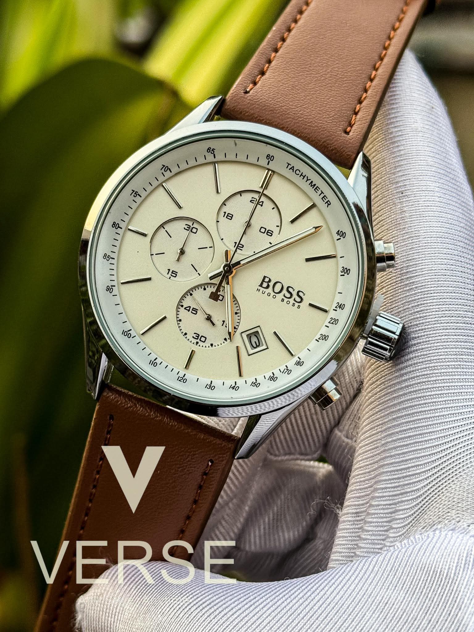 Hugo Boss Grand Prix Chronograph Mustard Belt White Dial AA - VERSE - 