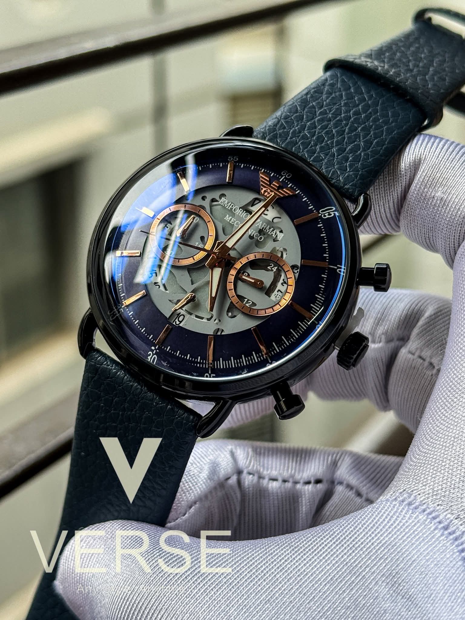 Armani Oval Meccanico Blue Belt Blue Dial Rose Gold Digits AA - VERSE - 