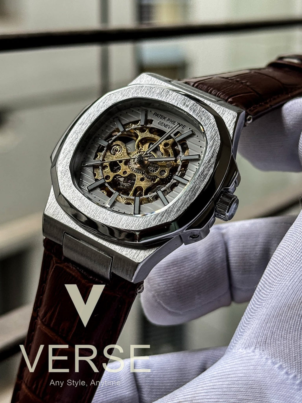 Patek Philippe Nautilus Automatic Brown Belt White Dial AA - VERSE - 