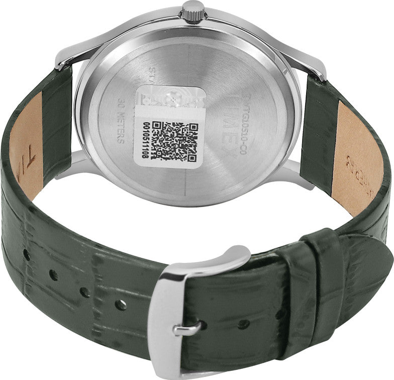 Timex TWTG10510 Men’s Analog Watch – White Dial, Dark Green Leather Strap| Timex TWTG10510 - VERSE - 