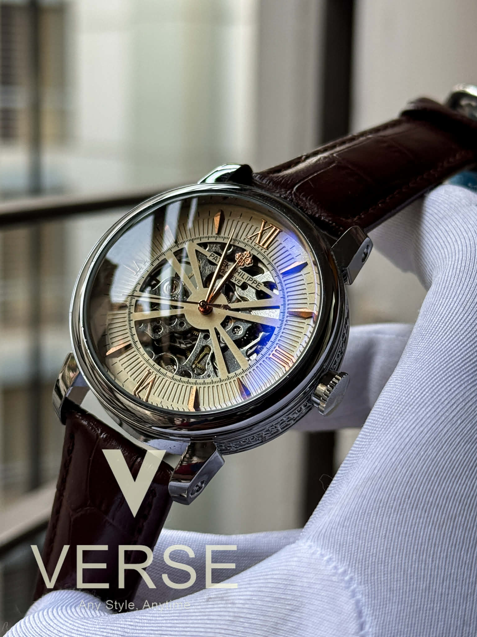 Patek Philippe Automatic Noir Guilloché | Brown Strap - AA - VERSE - 
