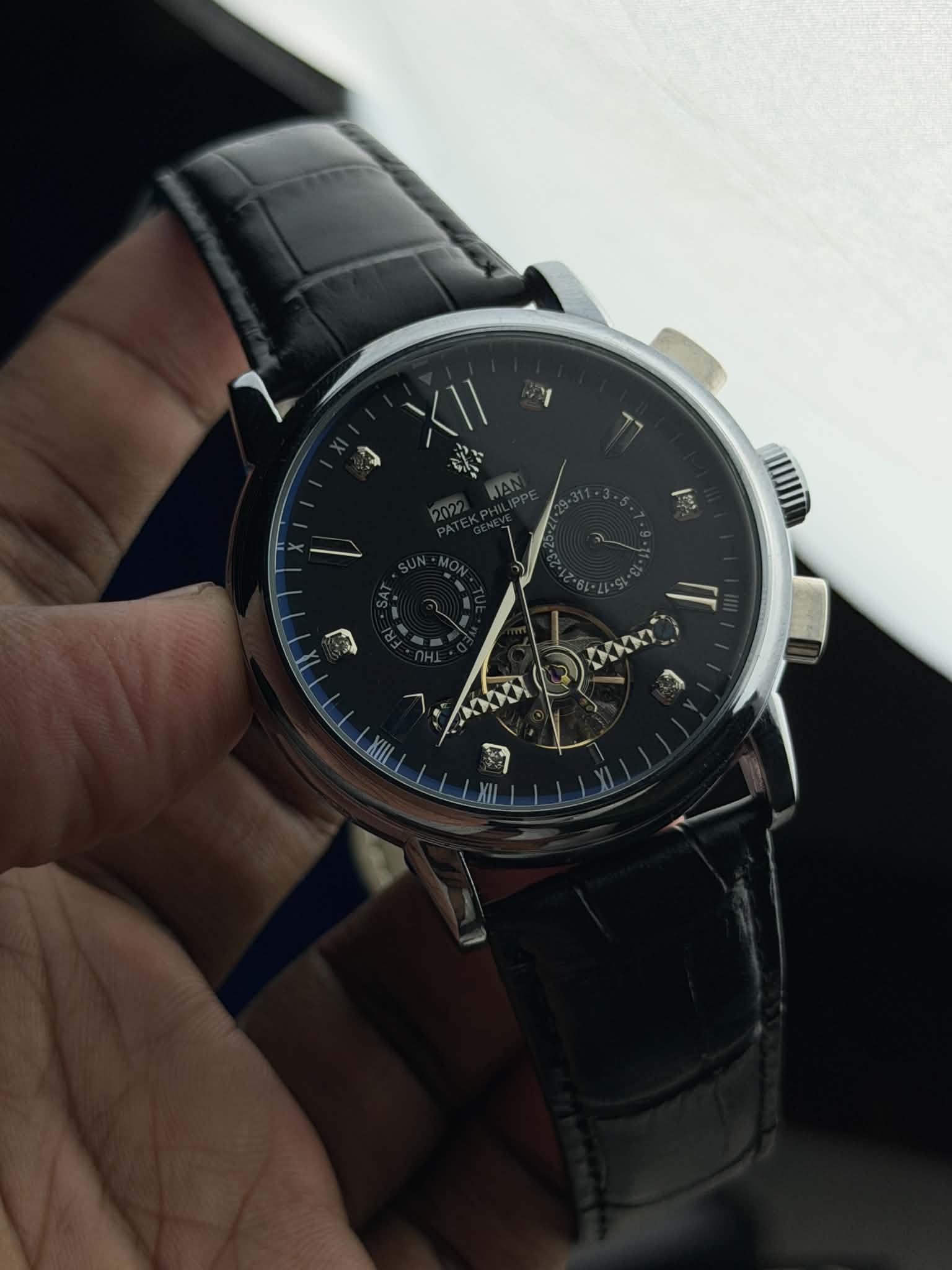 Patek Philippe Grand Flywheel Complication Automatic | Black Dial Black Leather - ( Semi Triple A )