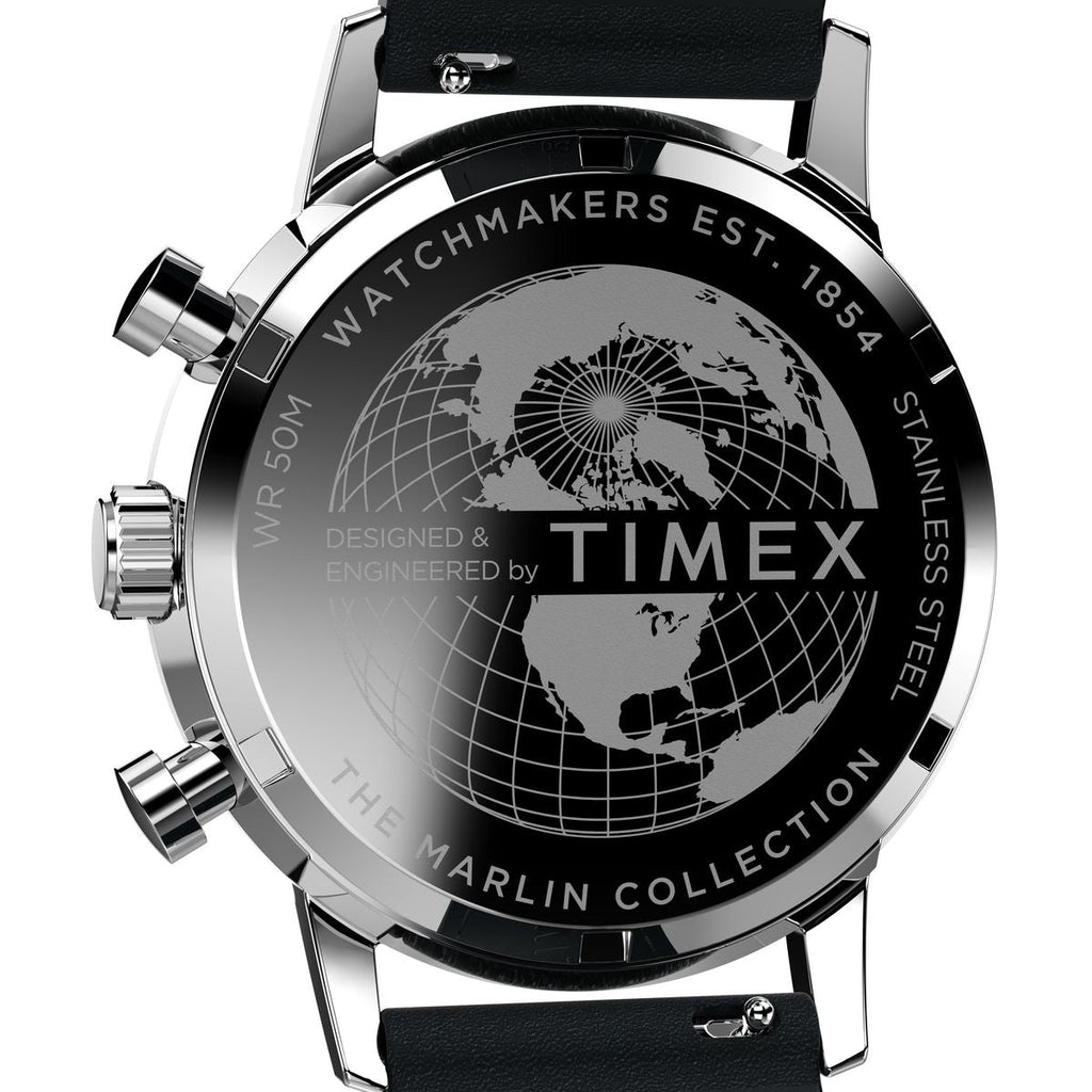 Timex Marlin Chronograph Tachymeter 40mm Panda Dial Black Leather Men's Watch | Timex TW2W10300UJ