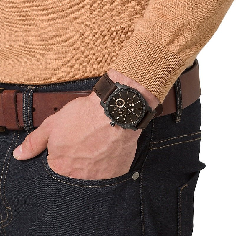 Fossil FS4656 Mid - Size Chronograph Black Dial Brown Leather Men’s Watch| Fossil FS4656 - VERSE - 
