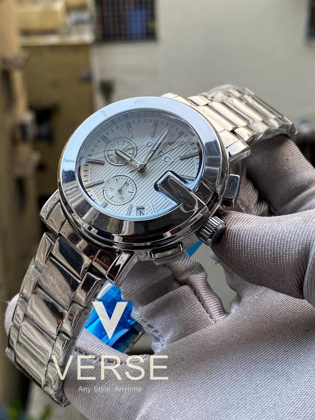 Gucci G - Chronograph Silver Chain White Dial AA - VERSE - 