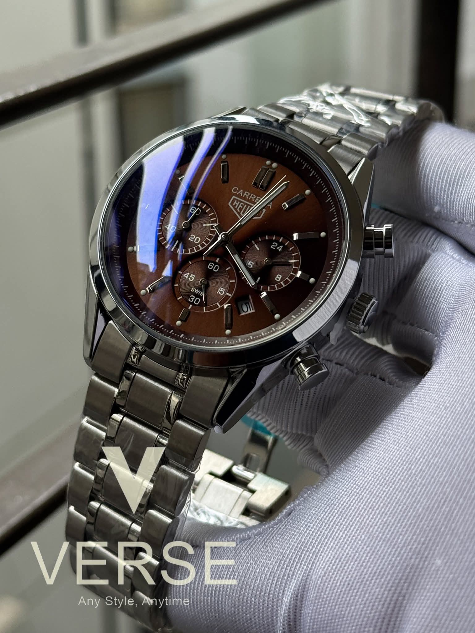 TAG Heuer Carrera Chronograph Silver Chain Brown Dial AA - VERSE - 