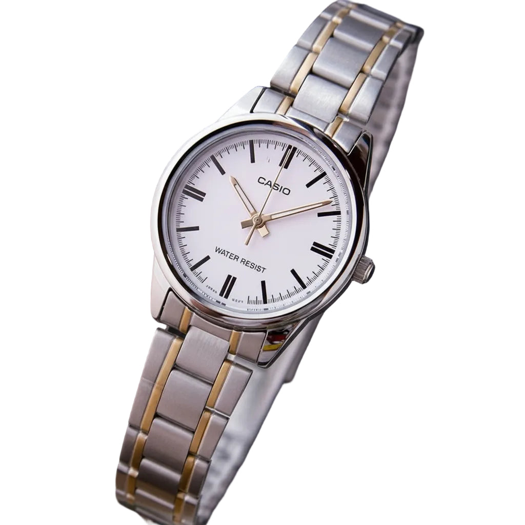 Casio LTP-V005SG-7AUDF Classic Opaline White Dial Two-Tone Stainless Steel Women's Watch | Casio LTP-V005SG-7AUDF