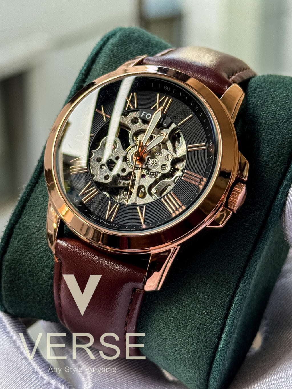 Fossil Automatic Maroon Belt Rose Gold AA - VERSE - 