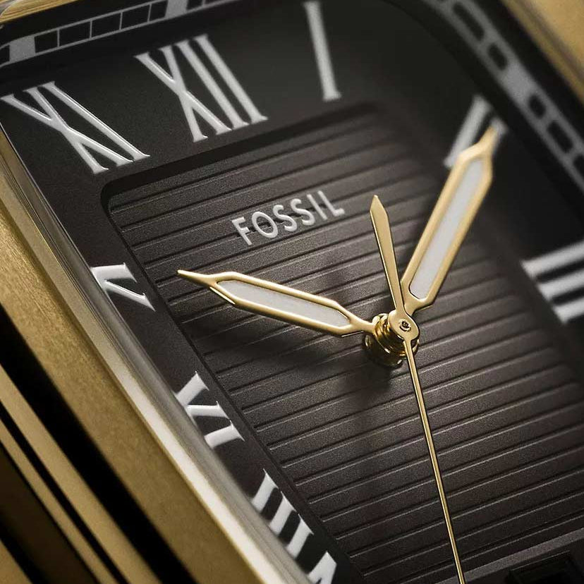 Fossil Crosby Three-Hand Date Gold-Tone Black Dial Black Leather Men's Watch | Fossil FS6151