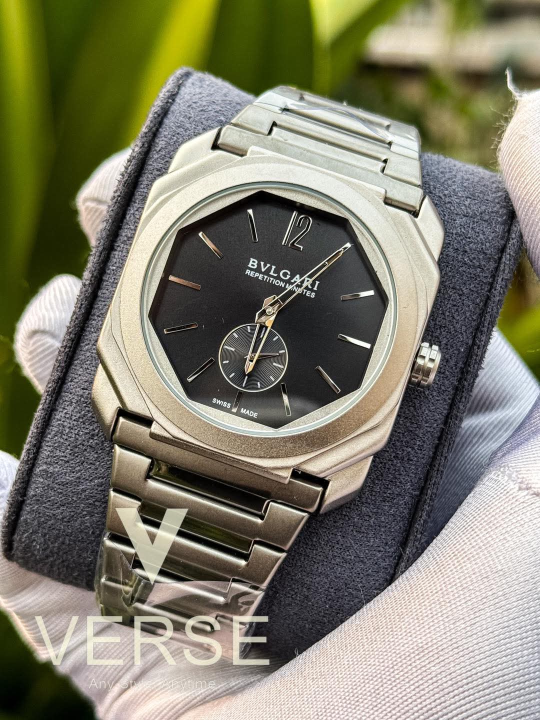 BVLGARI Octo Finisimo Matte Silver Chain Matte Black 60sec Dial AA - VERSE - 