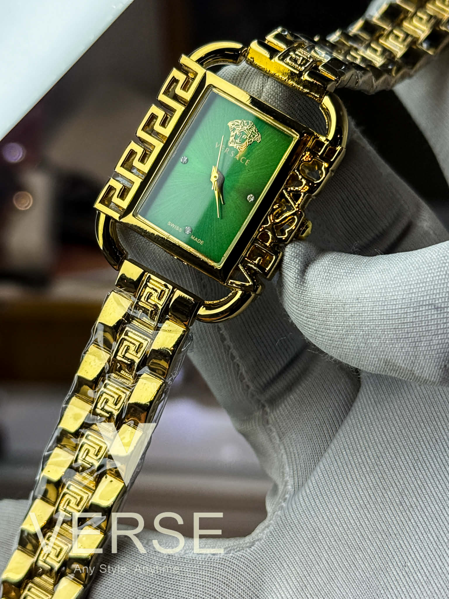 Versace Flair Greca Women’s Gold - Tone Stainless Steel Watch | Green Dial AA - VERSE - 
