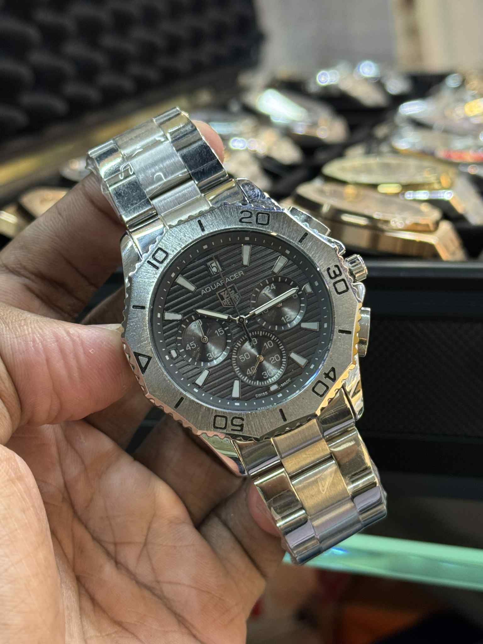TAG Heuer Aquaracer Chronograph Silver Chain Grey Dial AA - VERSE - 