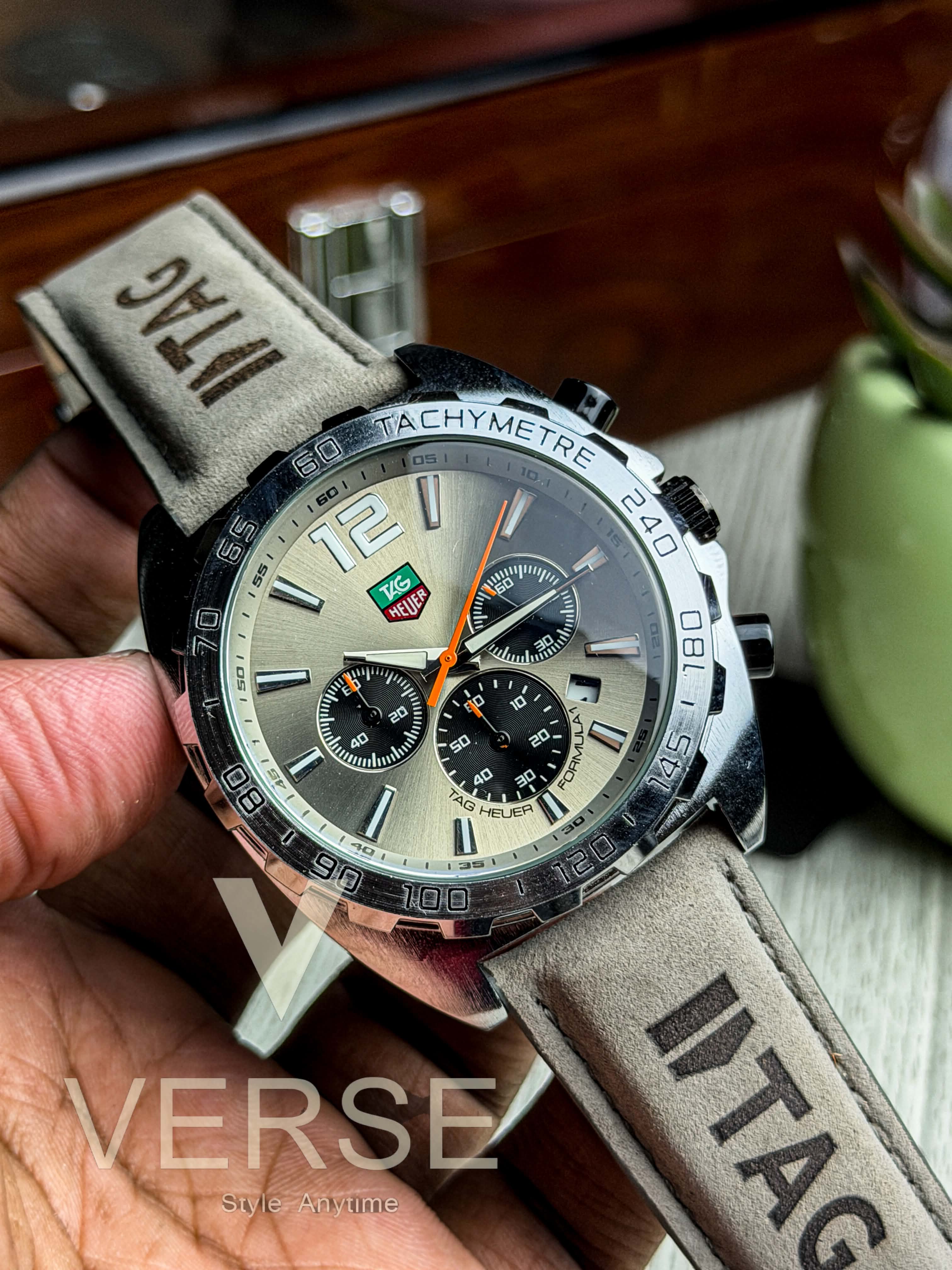 TAG Heuer Formula 1 Chronograph Gulf Edition | Asphalt Grey Dial Grey Suede Leather - ( Double A )