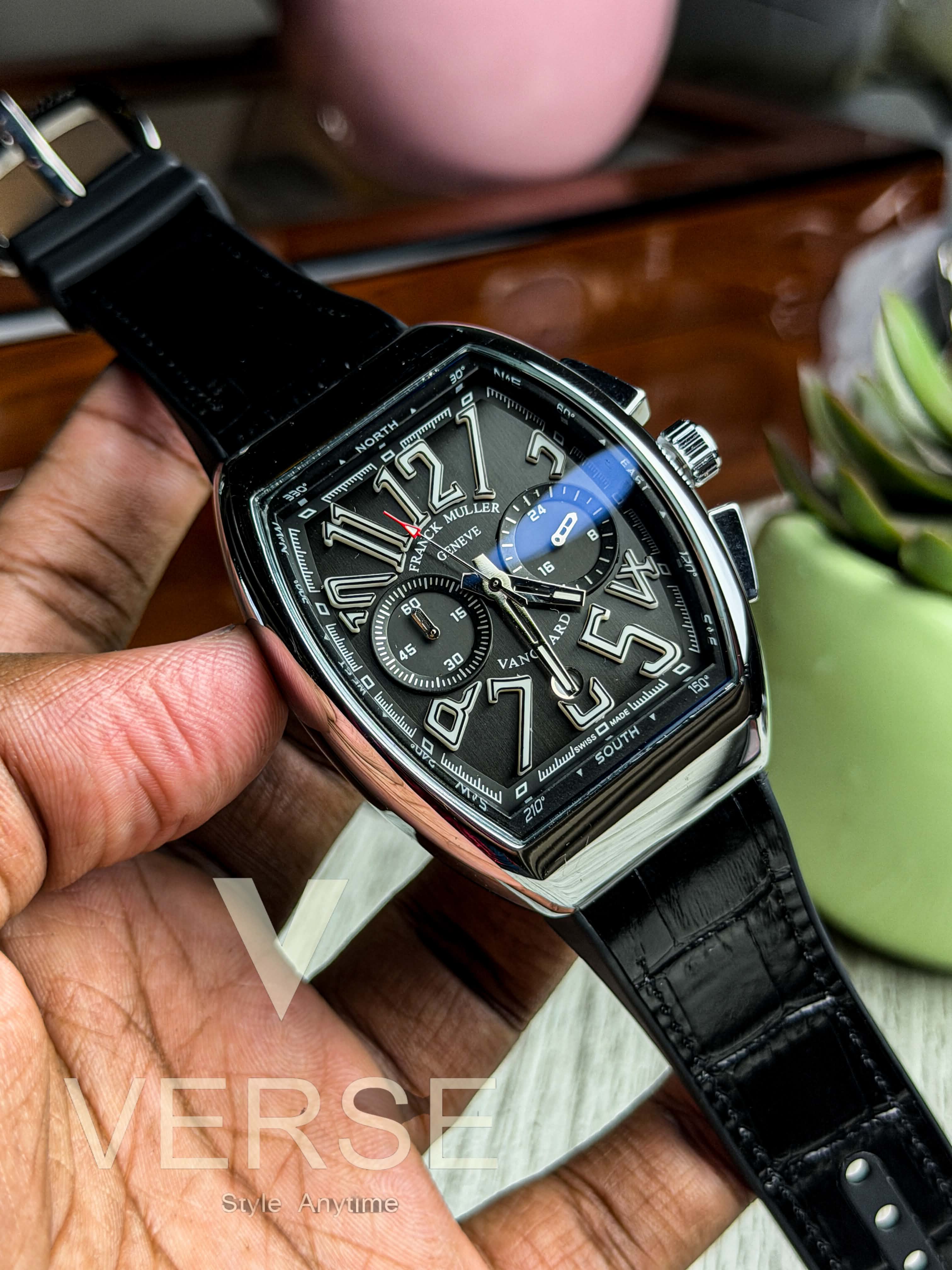 Franck Muller Vanguard Chronograph | Black Dial Black Leather - ( Double A )