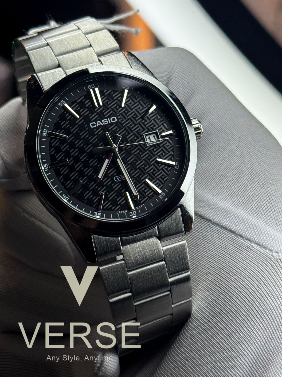 Casio MTP - VD03D - 1AUDF Men’s Silver Stainless Steel Watch with Black Dial| Casio MTP - VD03D - 1AUDF - VERSE - 
