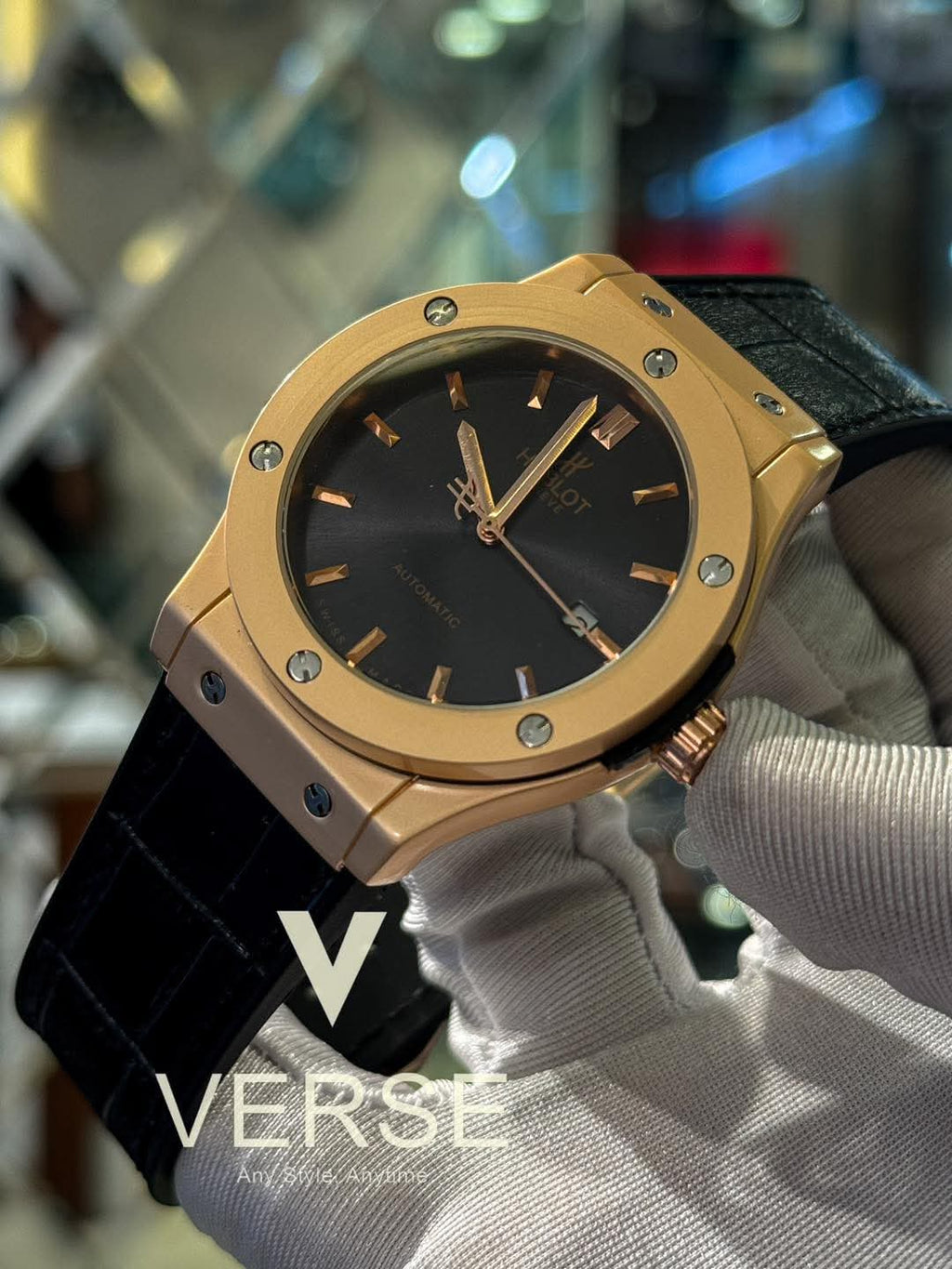 Hublot Classic Fusion Automatic Black Belt Rose Gold Case AA - VERSE - 