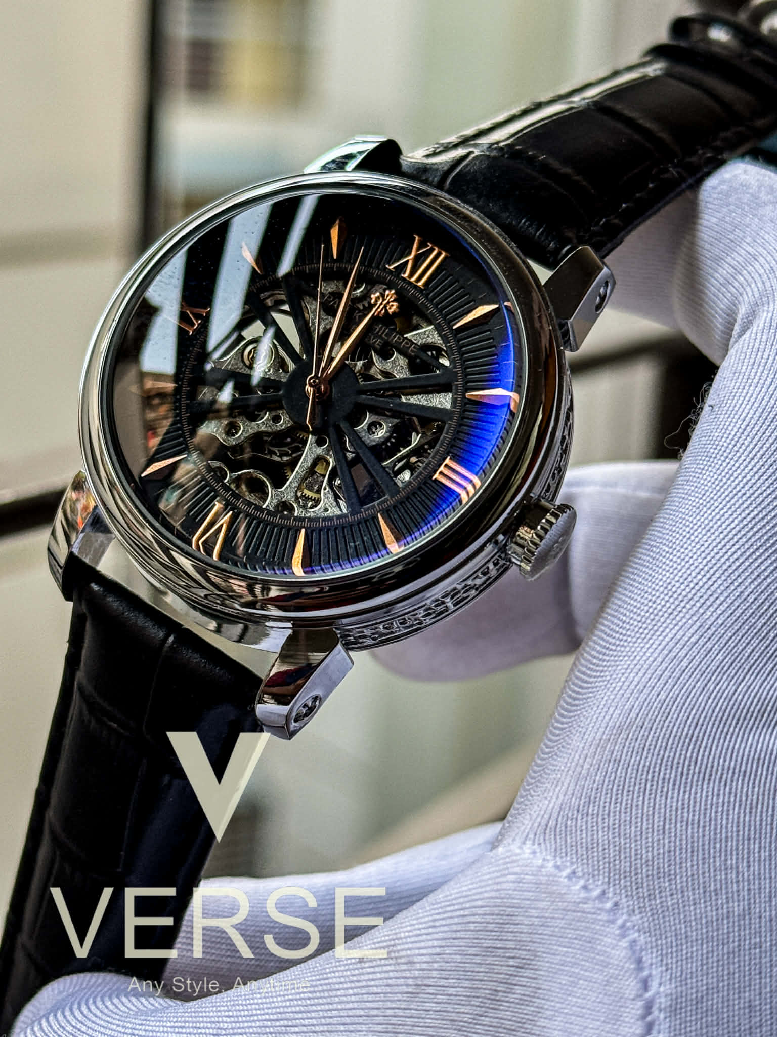 Patek Philippe Automatic Noir Guilloché | Black Strap - AA - VERSE - 