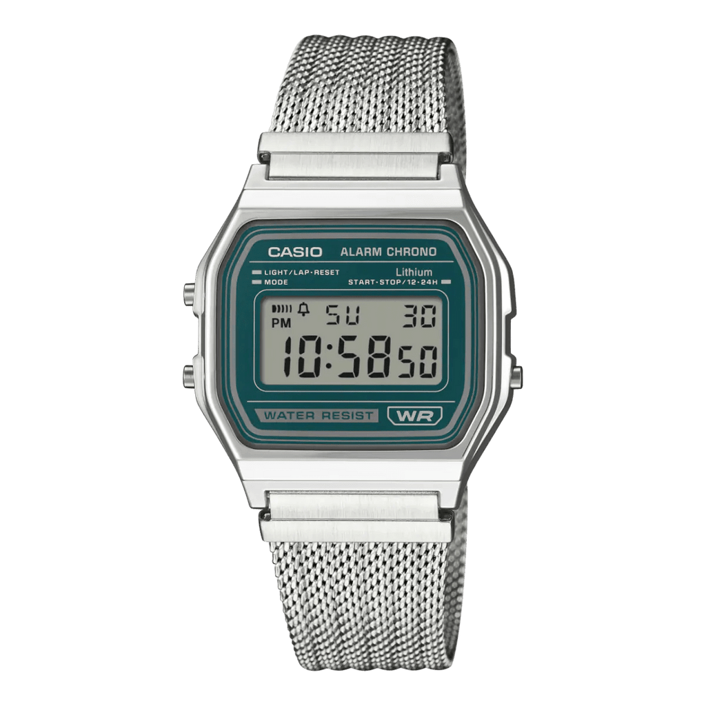 Casio Vintage A158WEM - 3D Digital Teal Green Dial Mesh Band Unisex Watch | Casio A158WEM - 3D - VERSE - 