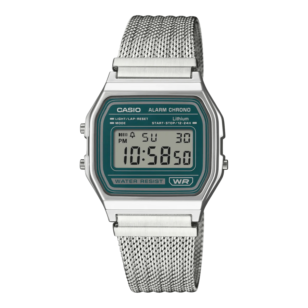 Casio Vintage A158WEM - 3D Digital Teal Green Dial Mesh Band Unisex Watch | Casio A158WEM - 3D - VERSE - 