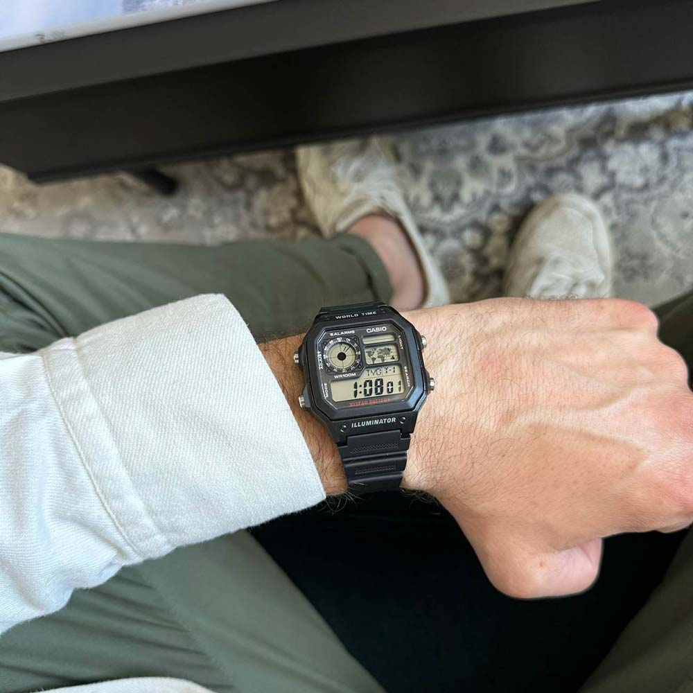 Casio AE-1200WH-1AVDF “Casio Royale” Men’s World Time Digital Watch with Black Resin Band | Casio AE-1200WH-1AVDFVERSE