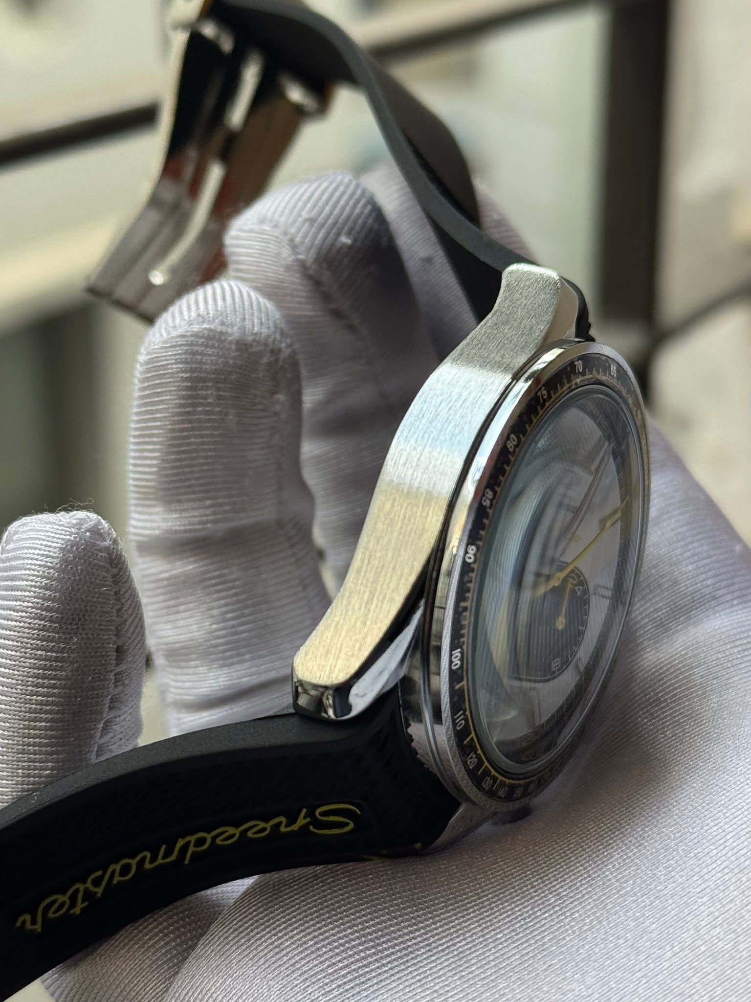 Omega Speedmaster Racing Chronograph Black Belt Panda Dial Yellow Accents AA - VERSE - 