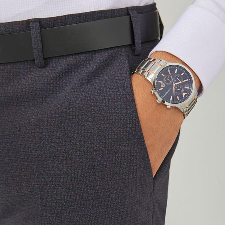 Emporio Armani AR80025 Two - Tone Silver & Rose Gold Chronograph Men’s Watch| Emporio Armani AR80025 - VERSE - 