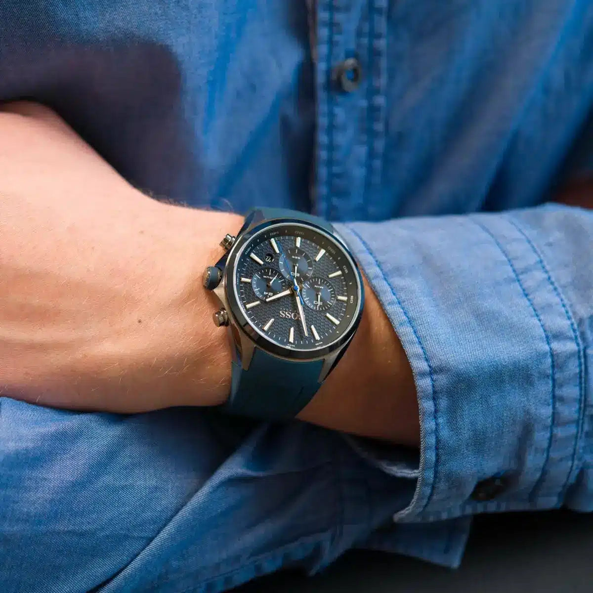 Hugo Boss Distinct Chronograph Petrol Blue Dial Blue Silicone Men's Watch | Hugo Boss 1513856