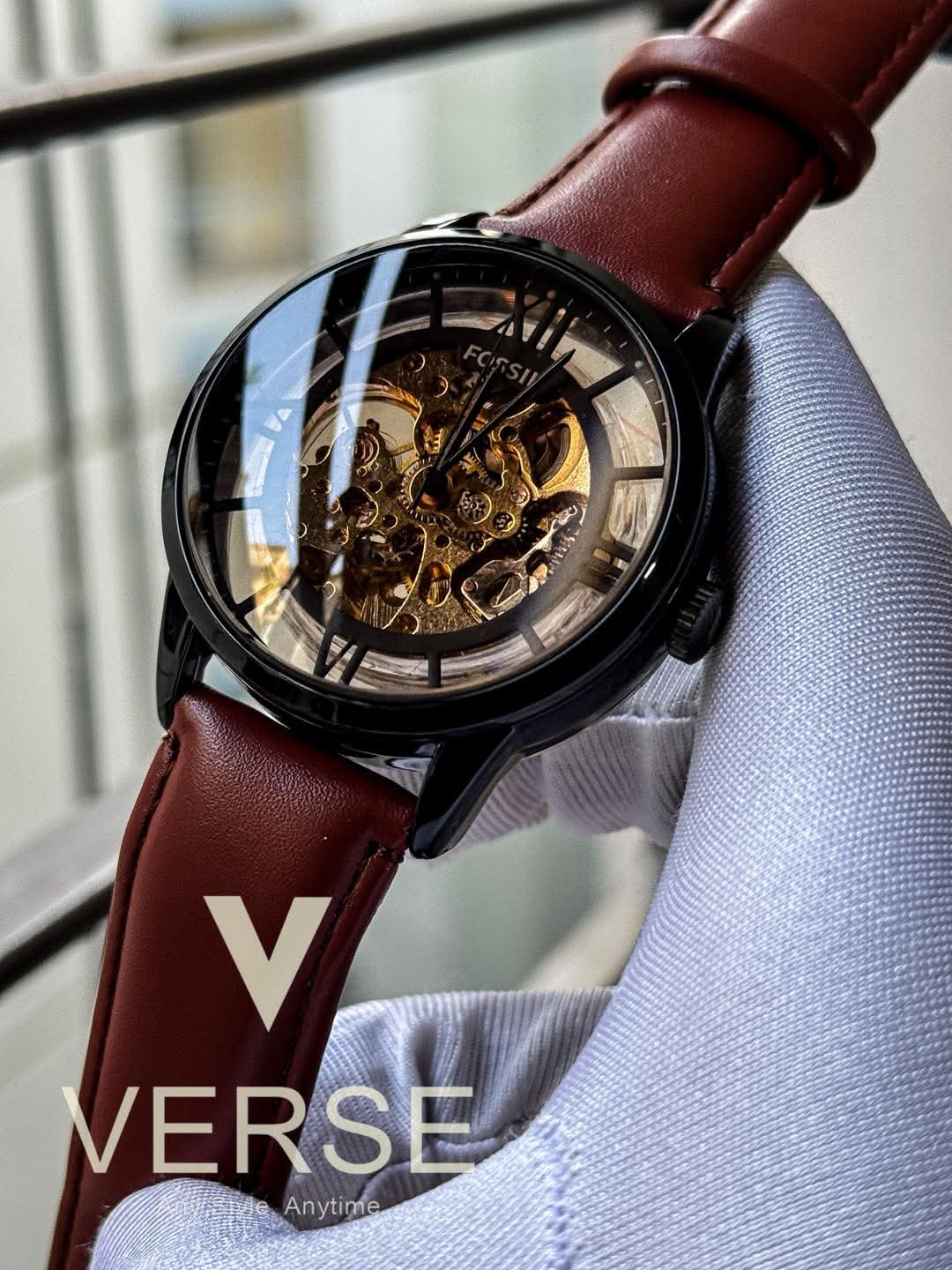 Fossil Automatic Cognac Brown Belt Black Case Brown - Black Dial AA - VERSE - 