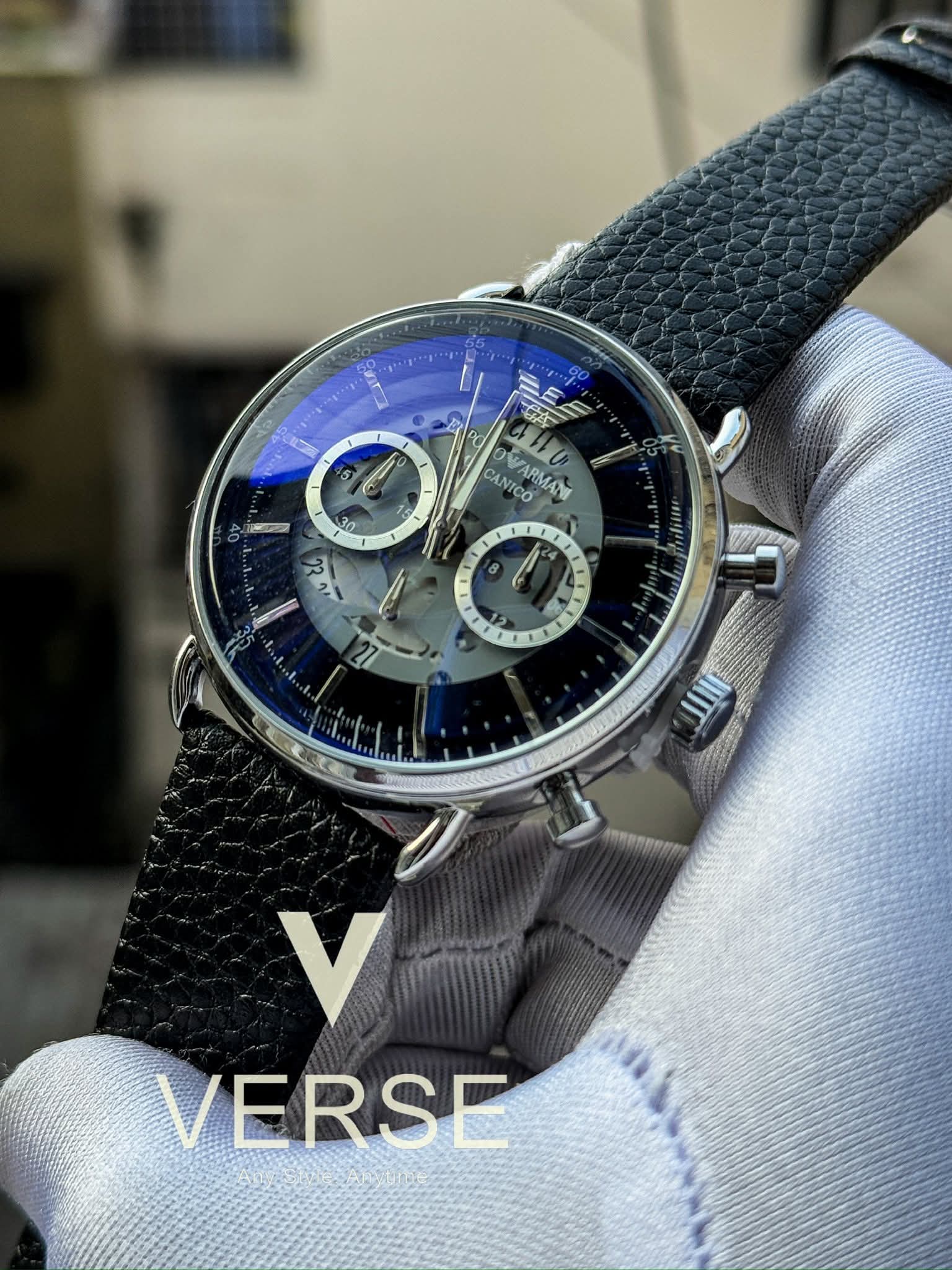 Armani Oval Meccanico Black Belt Black Dial AA - VERSE - 