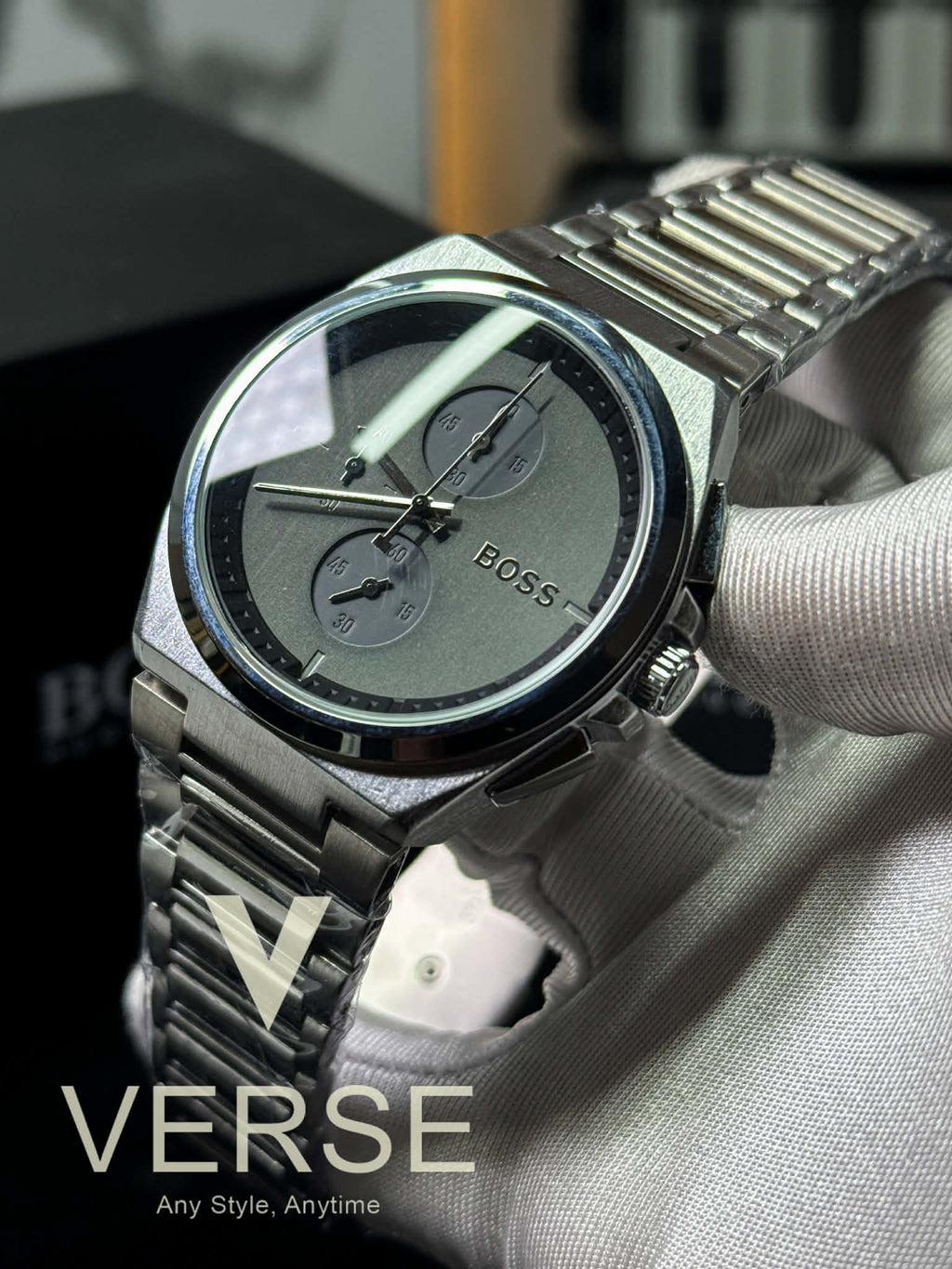 BOSS Steer Chronograph Stainless Steel Watch – Grey Dial AA - VERSE - 