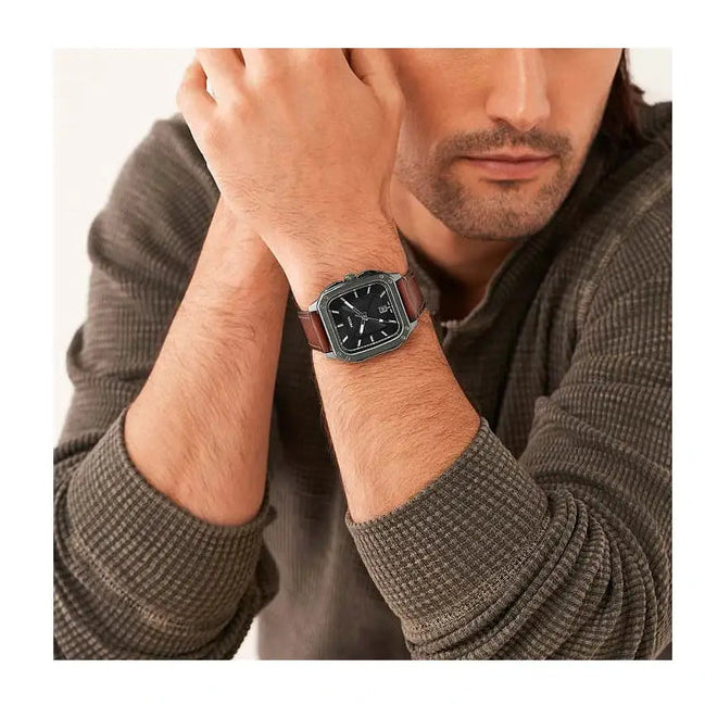 Fossil Inscription Three-Hand Date Anthracite Black Dial Brown Leather Men's Watch | Fossil FS5934