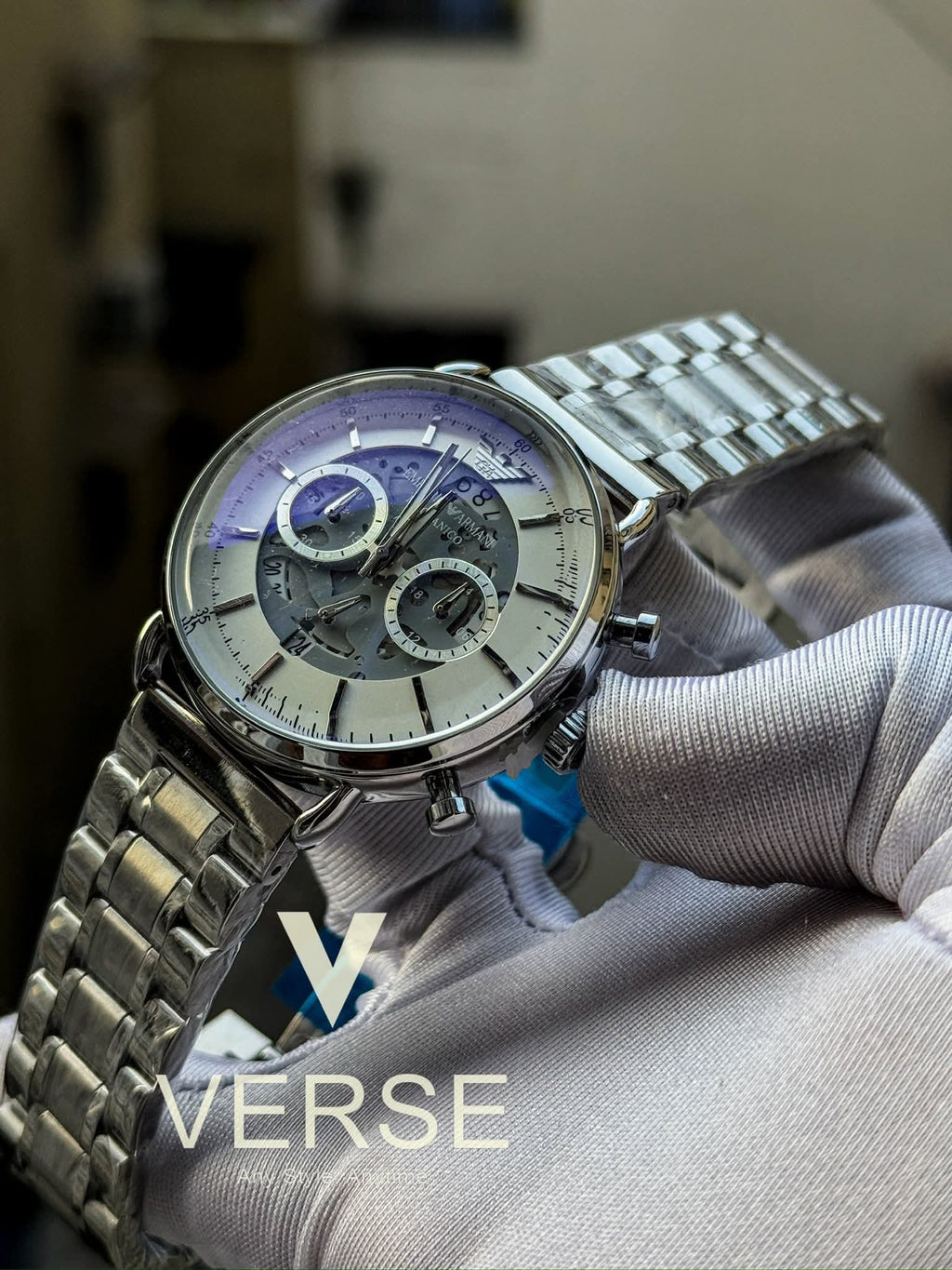 Armani Oval Meccanico Silver Chain White Dial AA - VERSE - 
