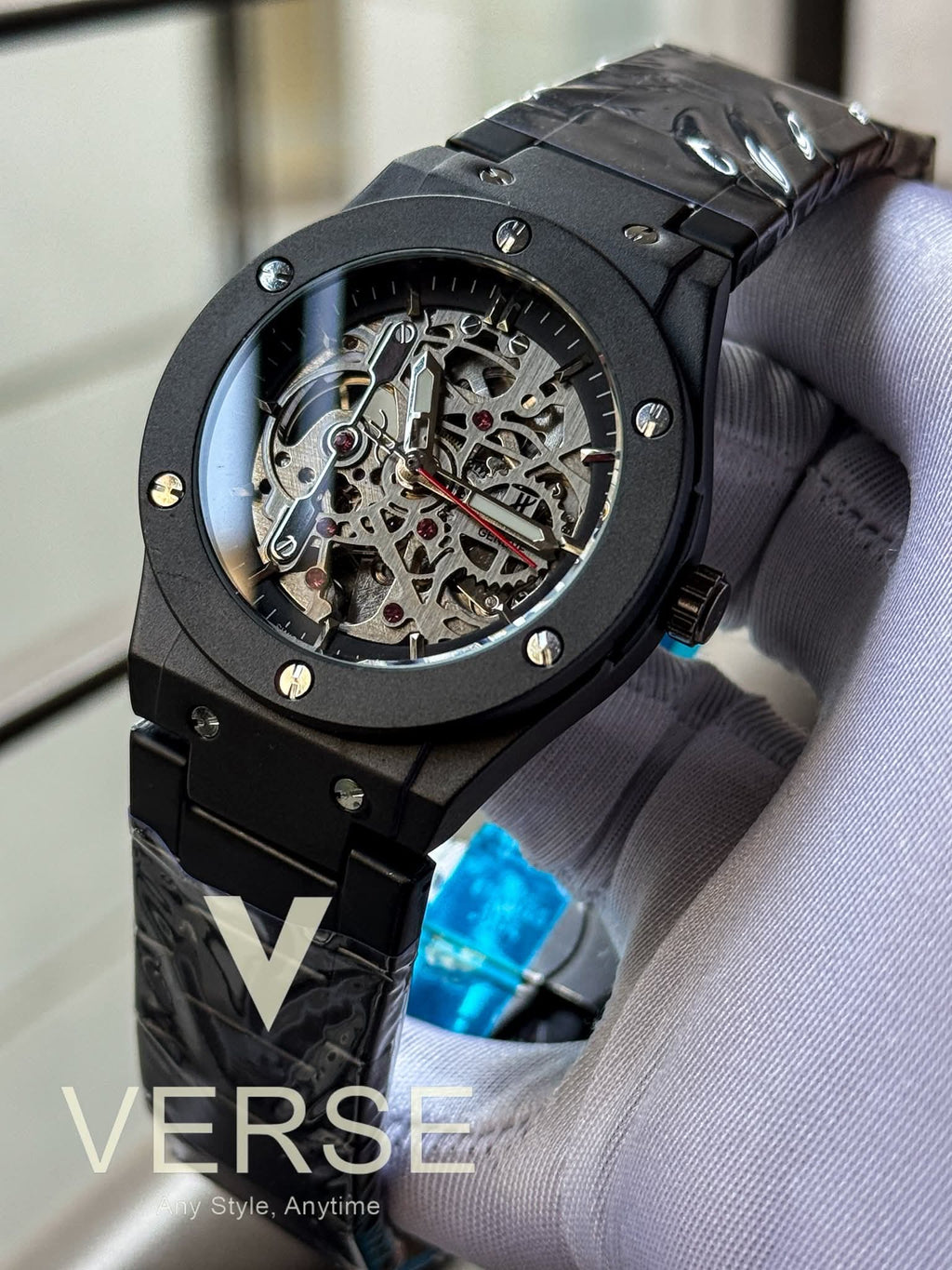 Hublot Automatic Black Chain Openworked Black Dial AA - VERSE - 