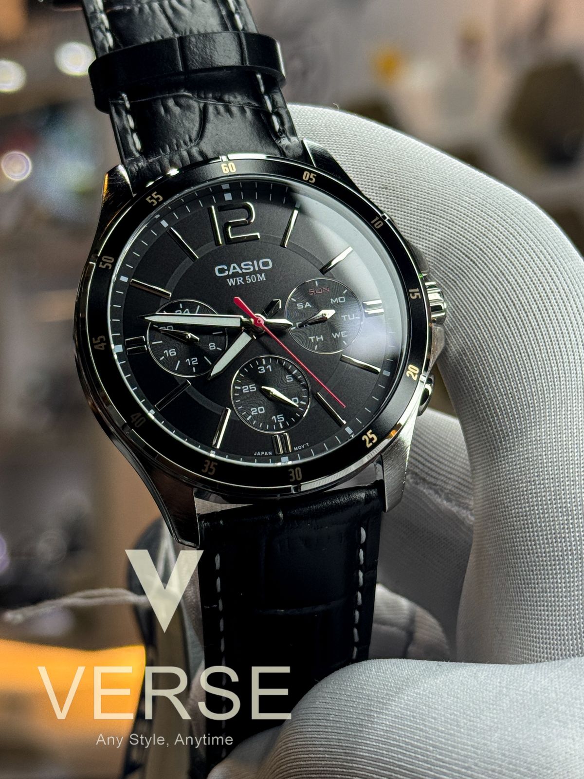 Casio MTP - 1374L - 1AVDF Men’s Black Dial & Black Leather Strap| Casio MTP - 1374L - 1AVDF - VERSE - 