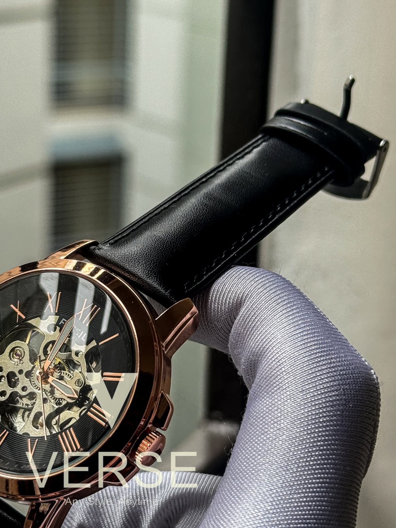 Fossil Automatic Black Belt Rose Gold AA - VERSE - 