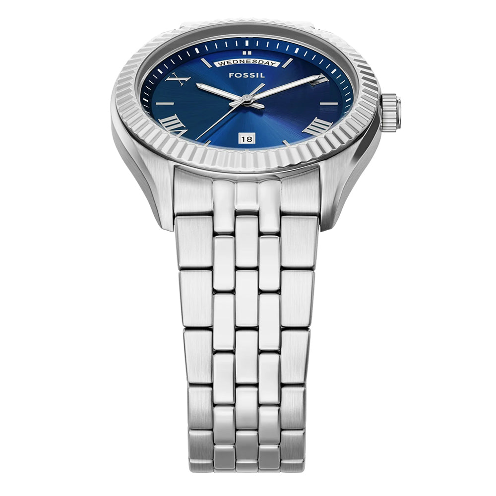 Fossil Campbell Day-Date Navy Blue Dial Stainless Steel Men's Watch | Fossil FS6140