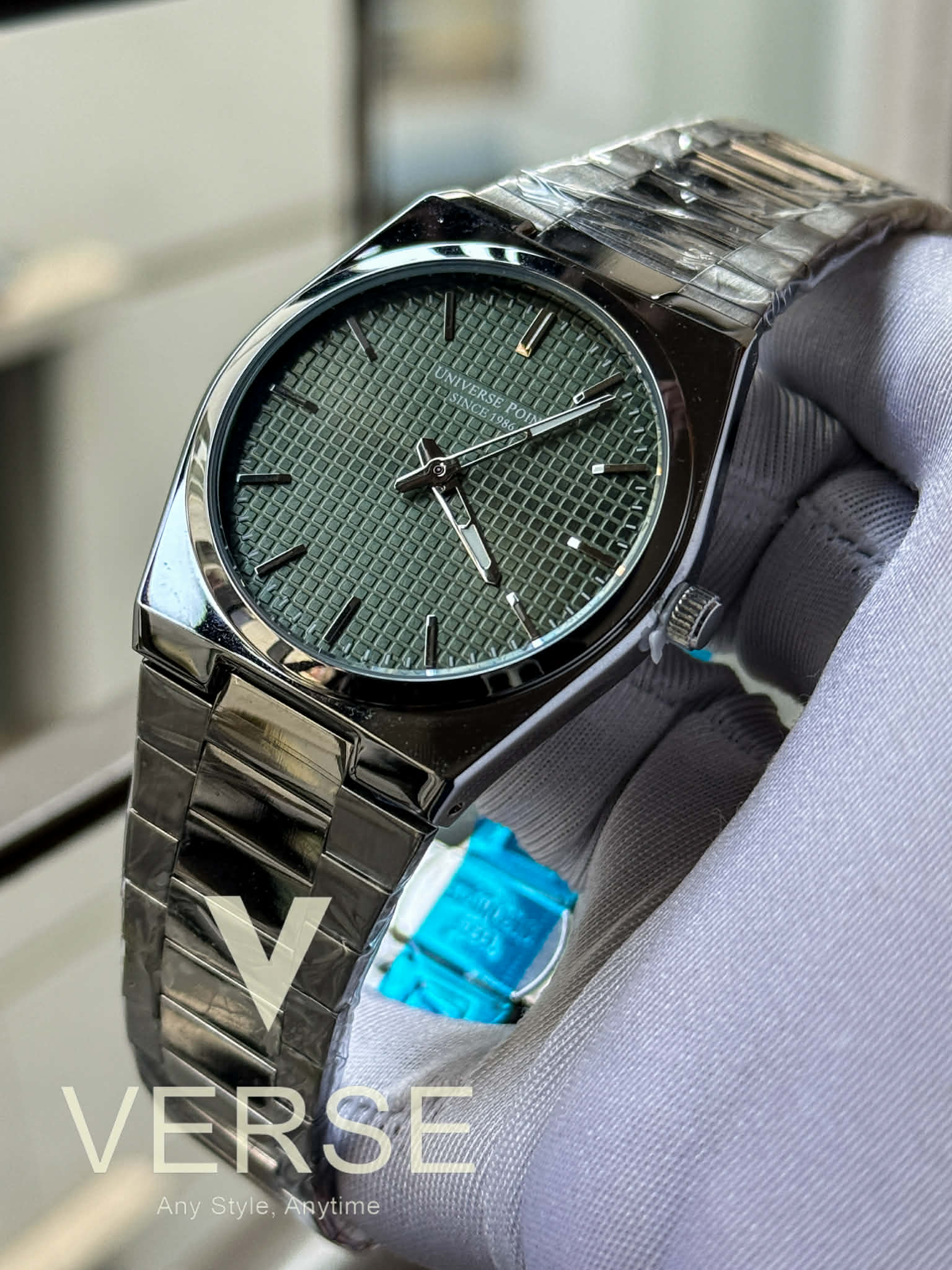UNIVERSE POINT Slim Stainless Steel Watch – Sage Green Waffle Dial | UP3949 - 23708 - VERSE - 