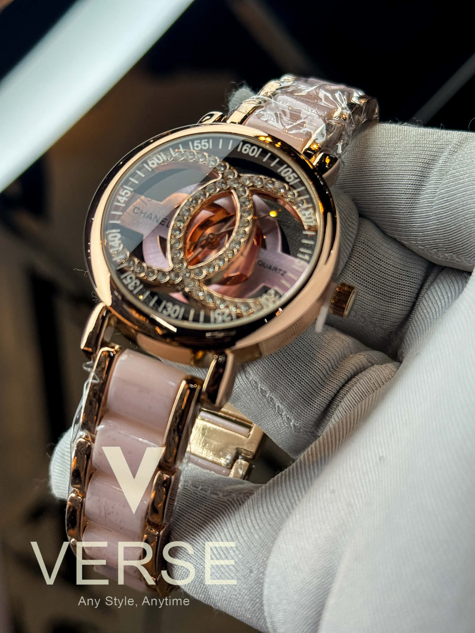 Chanel Women’s Two - Tone Pink - Rose Gold Chain Watch | Pink Dial AA - VERSE - 