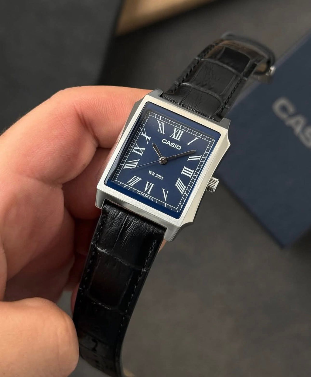 Casio MTP - B190L - 2BVDF Blue Dial Black Leather Men’s Tank Watch | Casio MTP - B190L - 2BVDF - VERSE - 